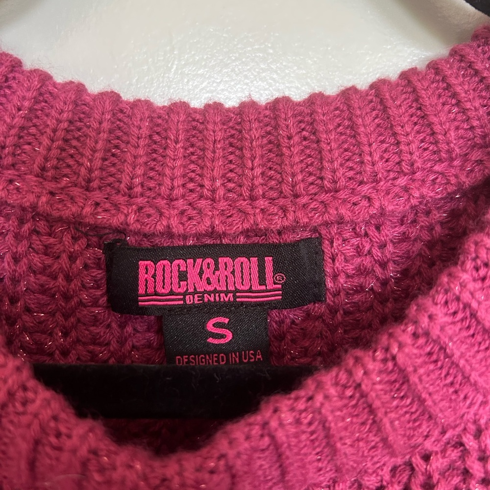 Pink rock and roll denim knit sweater - Picture 4 of 4